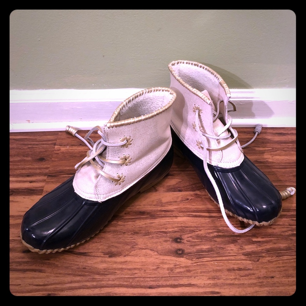 Jack Rogers Navy/Gold Rain Boots WORN ONLY ONCE